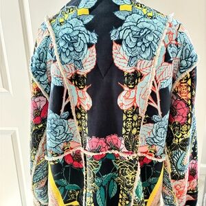 Johnny Was Biya Multicolor Floral Patchwork Jacket with Cream Shearling Lining